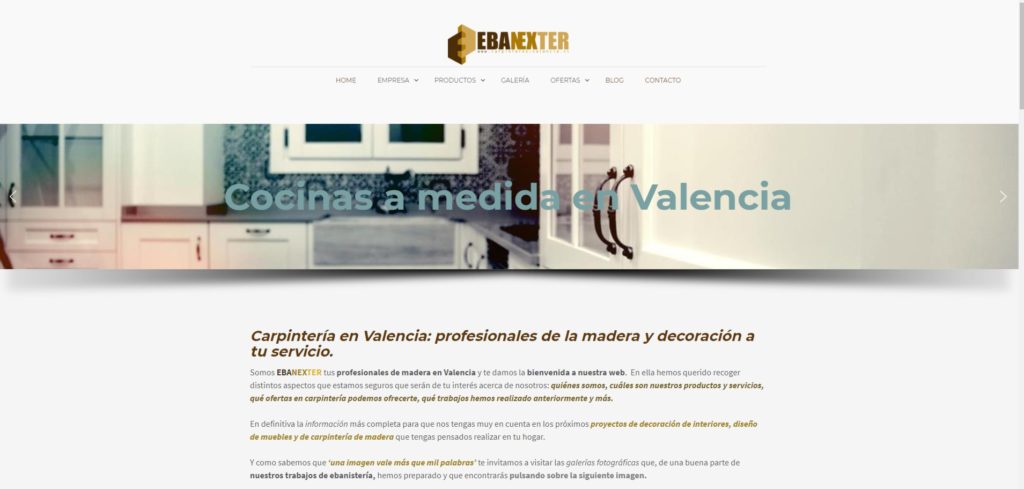 Captura de la web de EBANEXTER - Carpinteros en Valencia